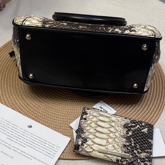 Brahmin Mini Layla Espresso Mist Black and Cream-Embossed Satchel/small wallet. - Picture 7 of 17